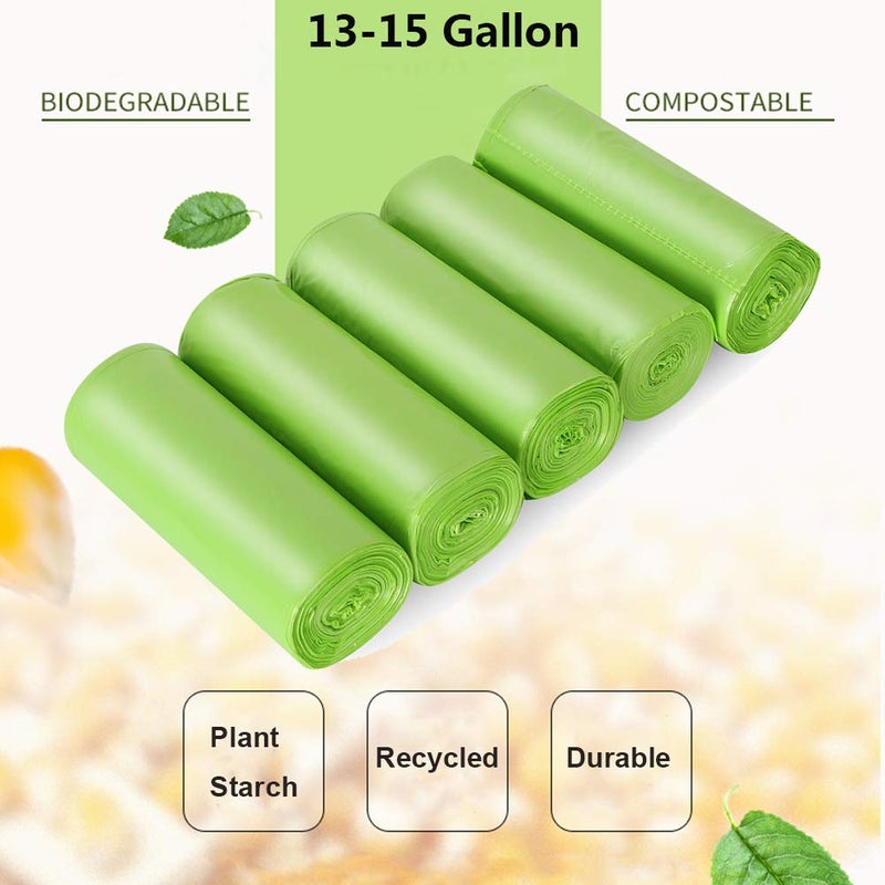 Inwaysin 13-15 Gallon Trash Bags Plant Based Garbage Bags Recycling Unscented Tall Kitchen Trash Bags for Kitchen, Yard, Lawn,Office(75 Counts, Green) - Image 5